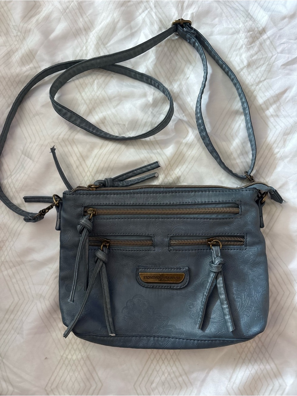 Stone Mountain Accessories Slate Blue Crossbody with Tassel Zips